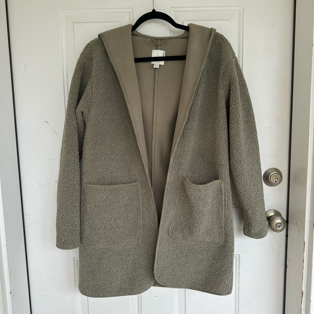 Joie Longline Borg Teddy Sherpa Hooded Open Front Fleece Lined Sweater Size XS